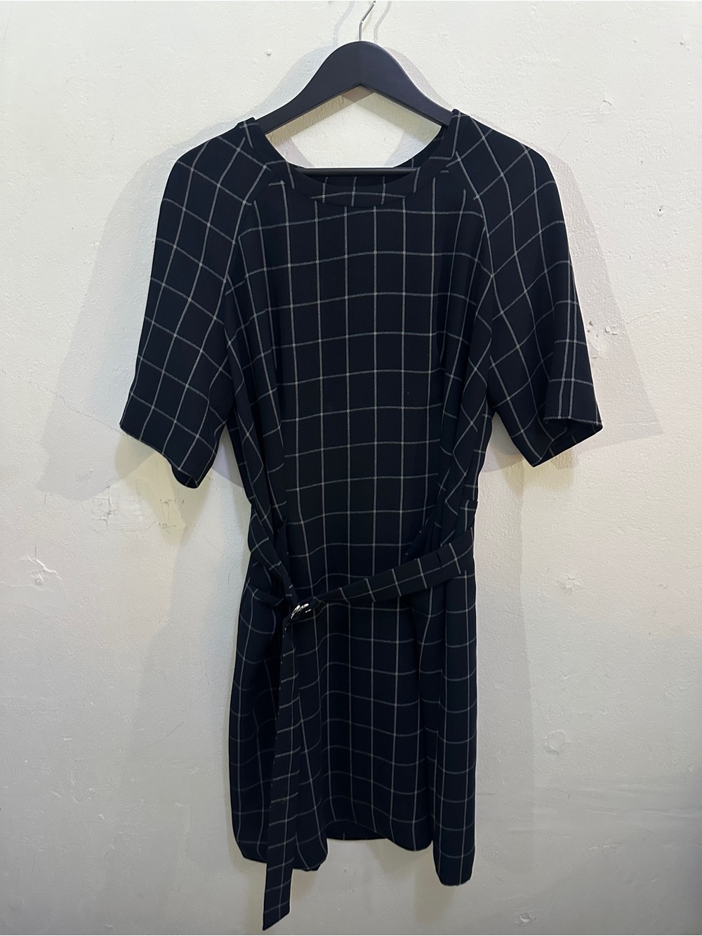 Whistles Women’s Black Windowpane Check Belted Shift Dress Size US 12